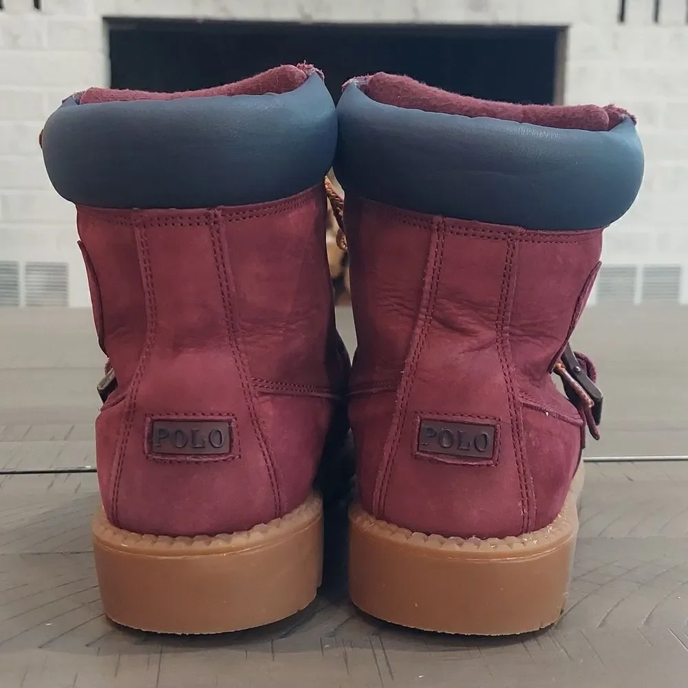 Polo Ralph Lauren Burgundy Leather Lace-Up Fall Boots Sz 4